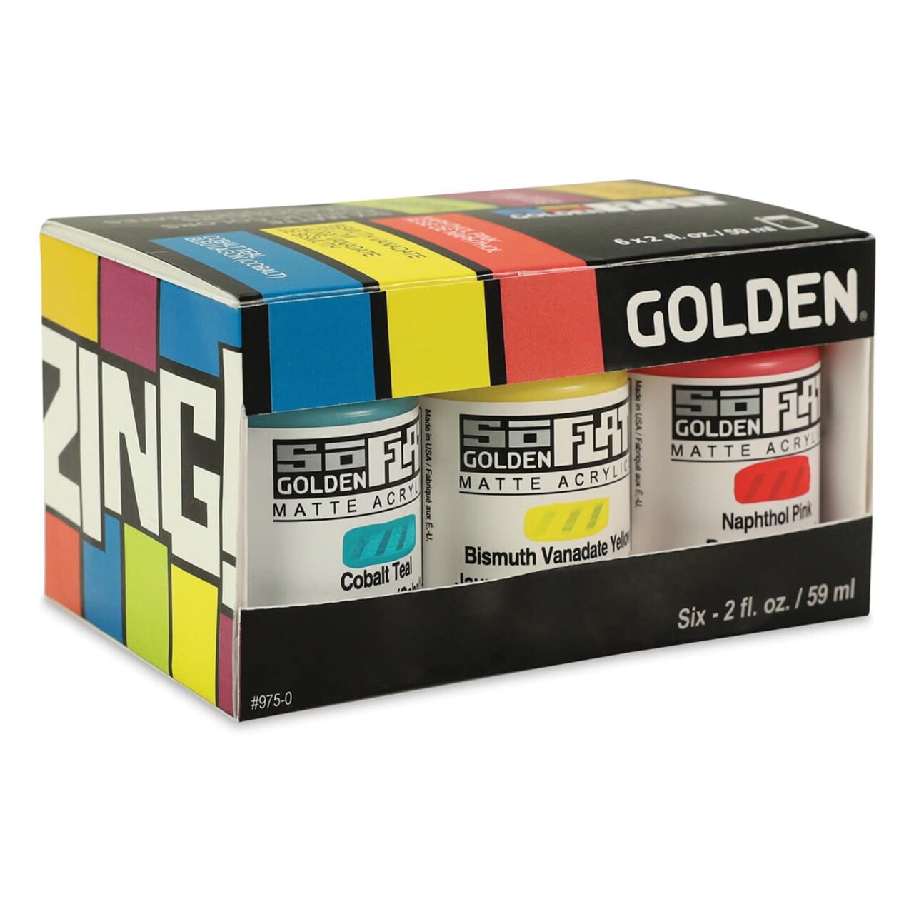 Golden SoFlat Matte Acrylic Paint - Set of 6, Zing Colors, 59 ml, Jar